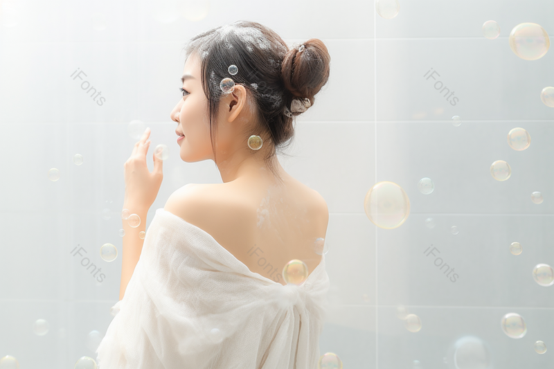 高清的图片白色背景女性使用沐浴球洗澡,高清,摄影图,摄影图片,图片大全,摄影图免费下载